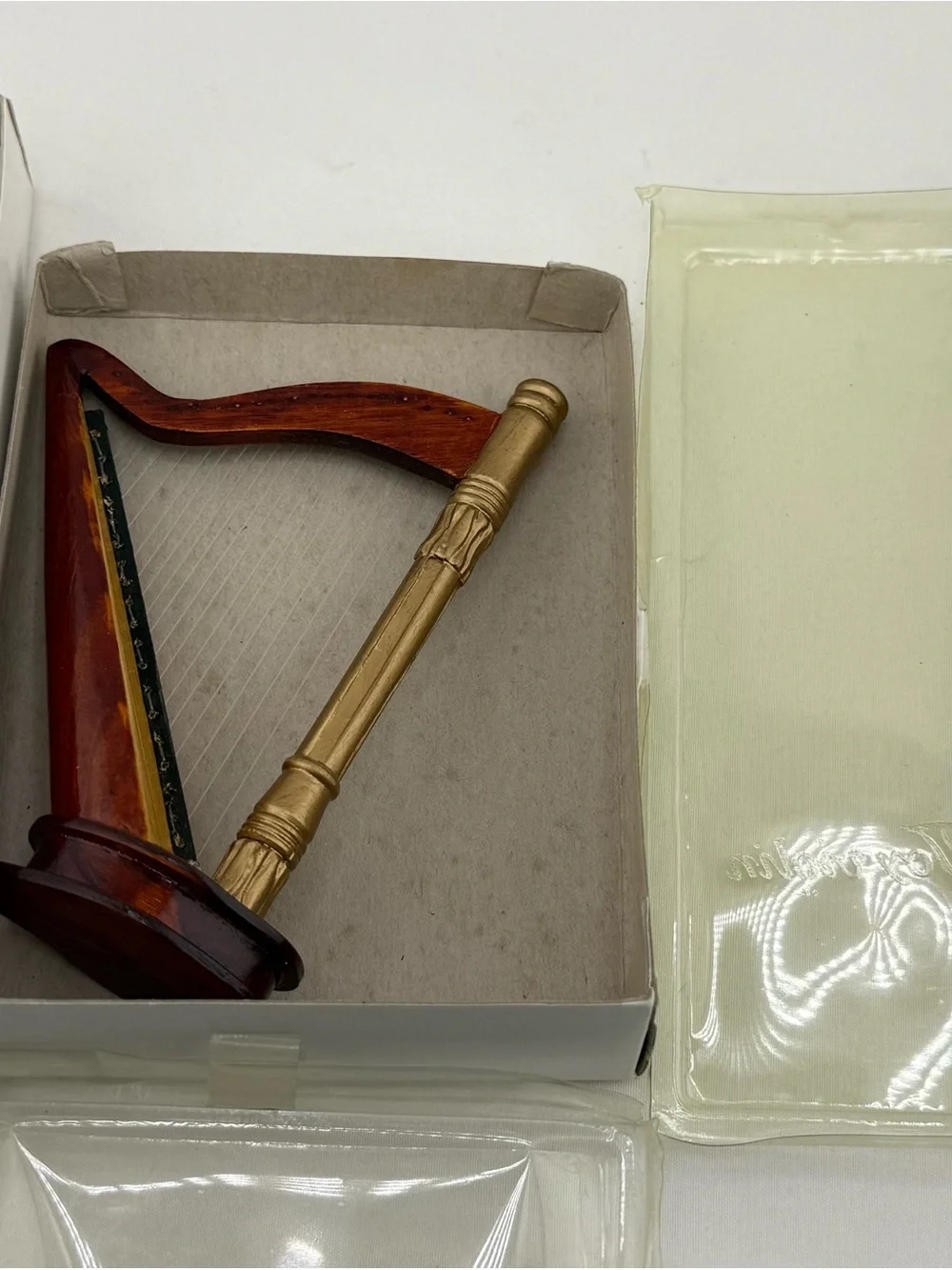 Dollhouse Miniature Instruments Lot – Vintage Joy Violin and Harp - 3 total